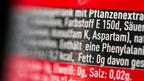 Die Liste der Inhaltsstoffe einer Cola Zero
