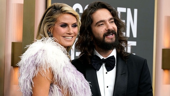 Heidi Klum (l) und Tom Kaulitz kommen zur Verleihung der 80. Golden Globe Awards im Beverly Hilton Hotel.