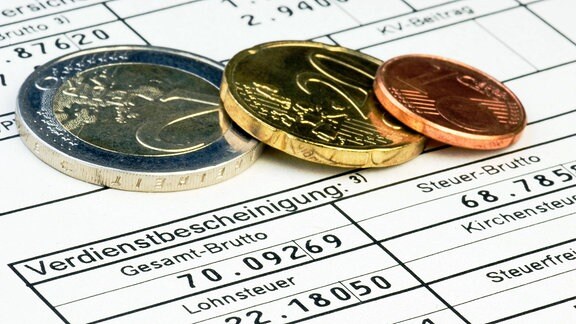 Euro-Münzen auf Lohnabrechnungs-Formular