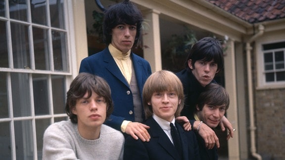 Mick Jagger, Bill Wyman, Brian Jones, Keith Richards und Charlie Watts von den Rolling Stones, 1964