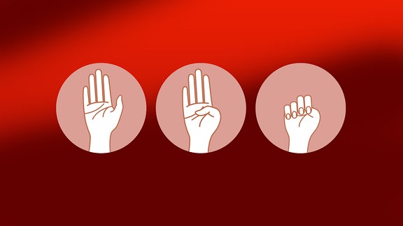 Das Bild zeigt eine gehobene Hand, die dann in drei Schritten zu einer Faust gekrümmt wird. Das ist ein Symbol, das hilft, um andere auf sexuelle Belästigung aufmerksam zu machen.