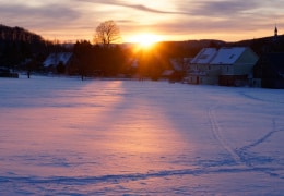 Zauberhafter Sonnenaufgang bei -9 Grad und noch reichlich Schnee