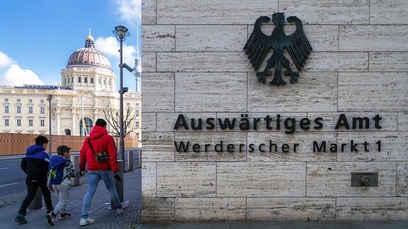 Logo des Auswärtigen Amts am Hauptsitz der Bundesbehörde in Berlin