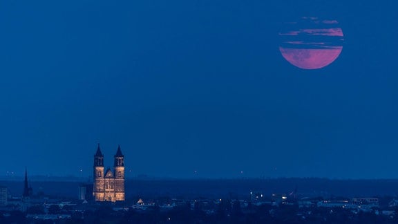 Supermond und Blauer Mond über Magdeburg