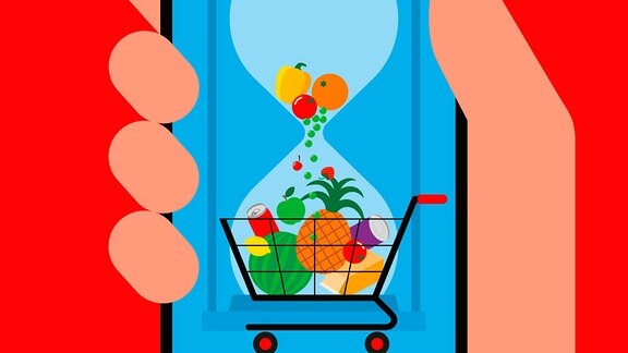 Mann hält Smartphone mit einer App für Lebensmittelabfälle