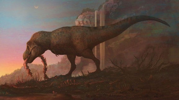 Illustration eines fressenden Tyrannosaurus rex
