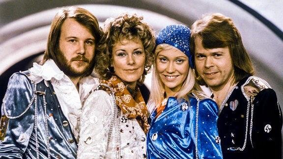 Die Band Abba, v.r. Benny Andersson, Anni-Frid Lyngstad, Agnetha Fältskog und Björn Ulvaeus